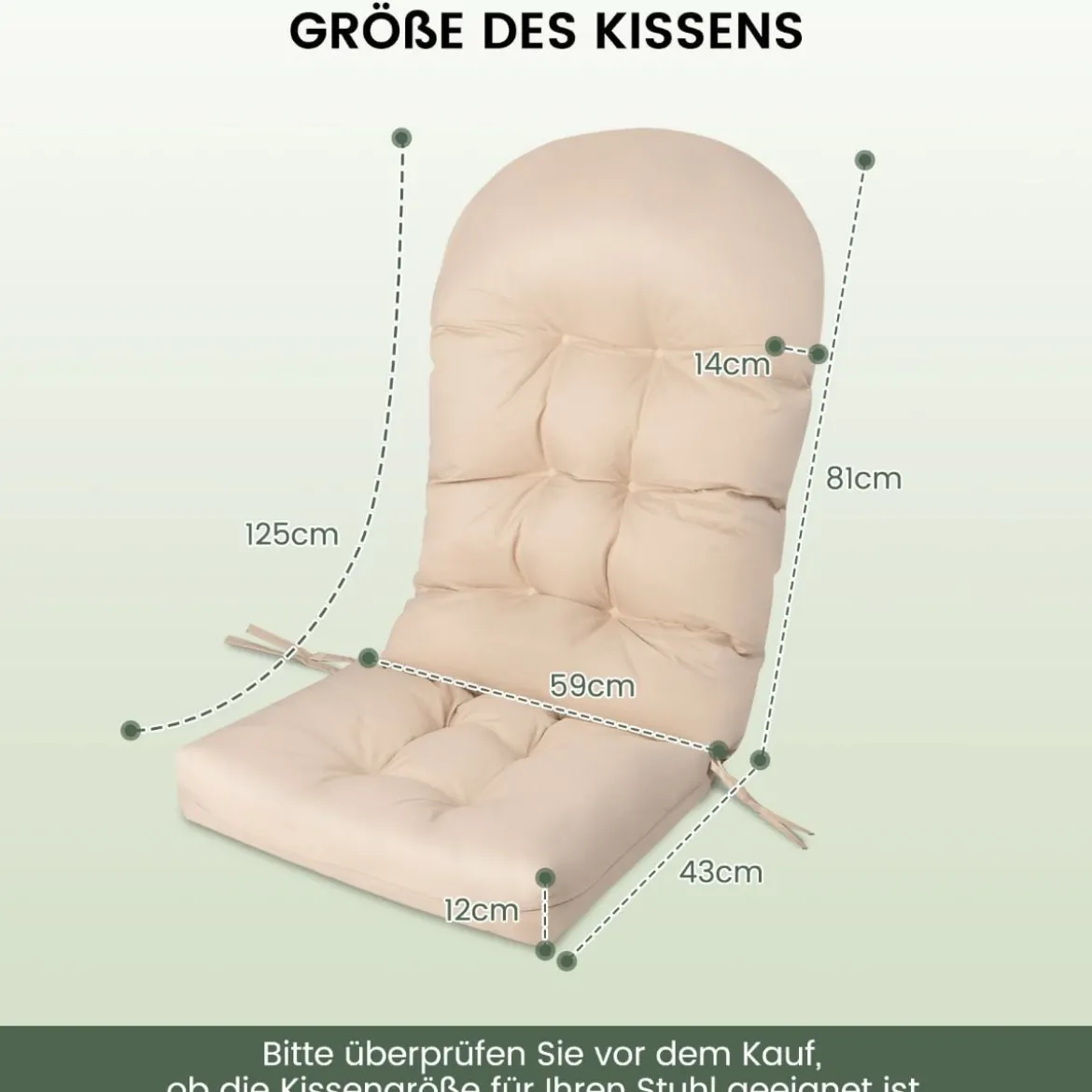 Gartenstuhlauflagen Hochlehner 125 x 59 x 10 cm Stuhlkissen Beige
