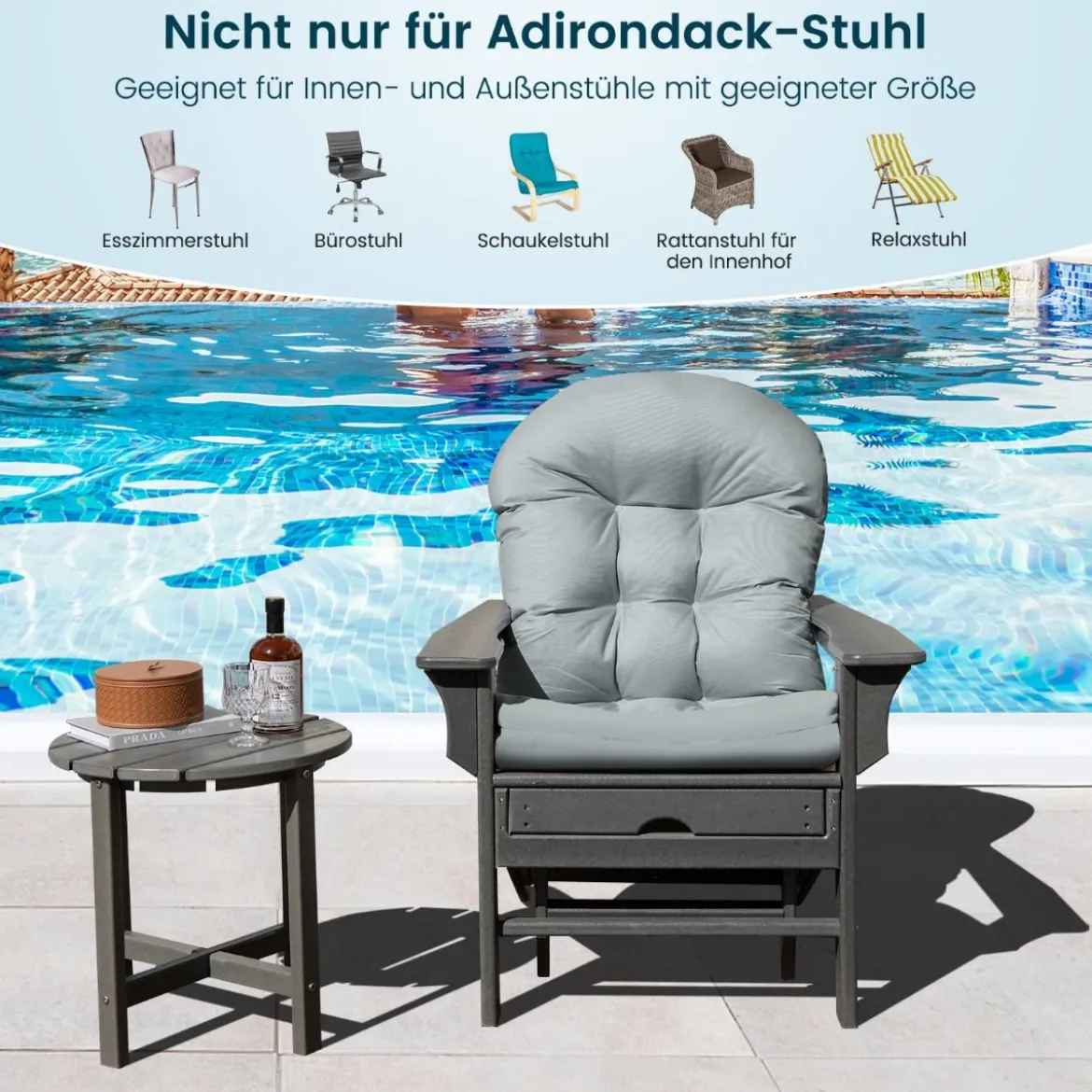 Gartenstuhlauflagen Hochlehner 125 x 59 x 10 cm Stuhlkissen Grau