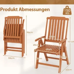 Gartenstuhl klappbar Hochlehner Klappstuhl aus Kunststoff wetterfester Balkonstuhl in Holzoptik Terrassenstuhl bis 150 kg belastbar Braun