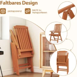 Gartenstuhl klappbar Hochlehner Klappstuhl aus Kunststoff wetterfester Balkonstuhl in Holzoptik Terrassenstuhl bis 150 kg belastbar Braun