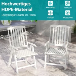 Gartenstuhl klappbar Hochlehner Klappstuhl aus Kunststoff wetterfester Balkonstuhl in Holzoptik Terrassenstuhl bis 150 kg belastbar Weiß