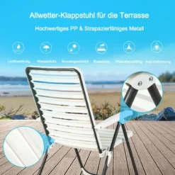 Gartenstuhl Klappstuhl mit 7-Fach Verstellbarer Rückenlehne Weiß