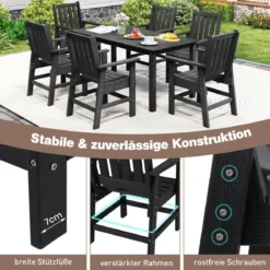 Gartenstuhl Kunststoff wetterfester Balkonstuhl aus HDPE Gartensessel in Holzoptik Schwarz