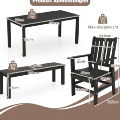Gartenstuhl Kunststoff wetterfester Balkonstuhl aus HDPE Gartensessel in Holzoptik Schwarz