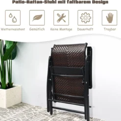 Gartenstuhl Polyrattan Klappstuhl mit 5-Fach Verstellbarer Rückenlehne 69 x 58 x 85 - 112 cm