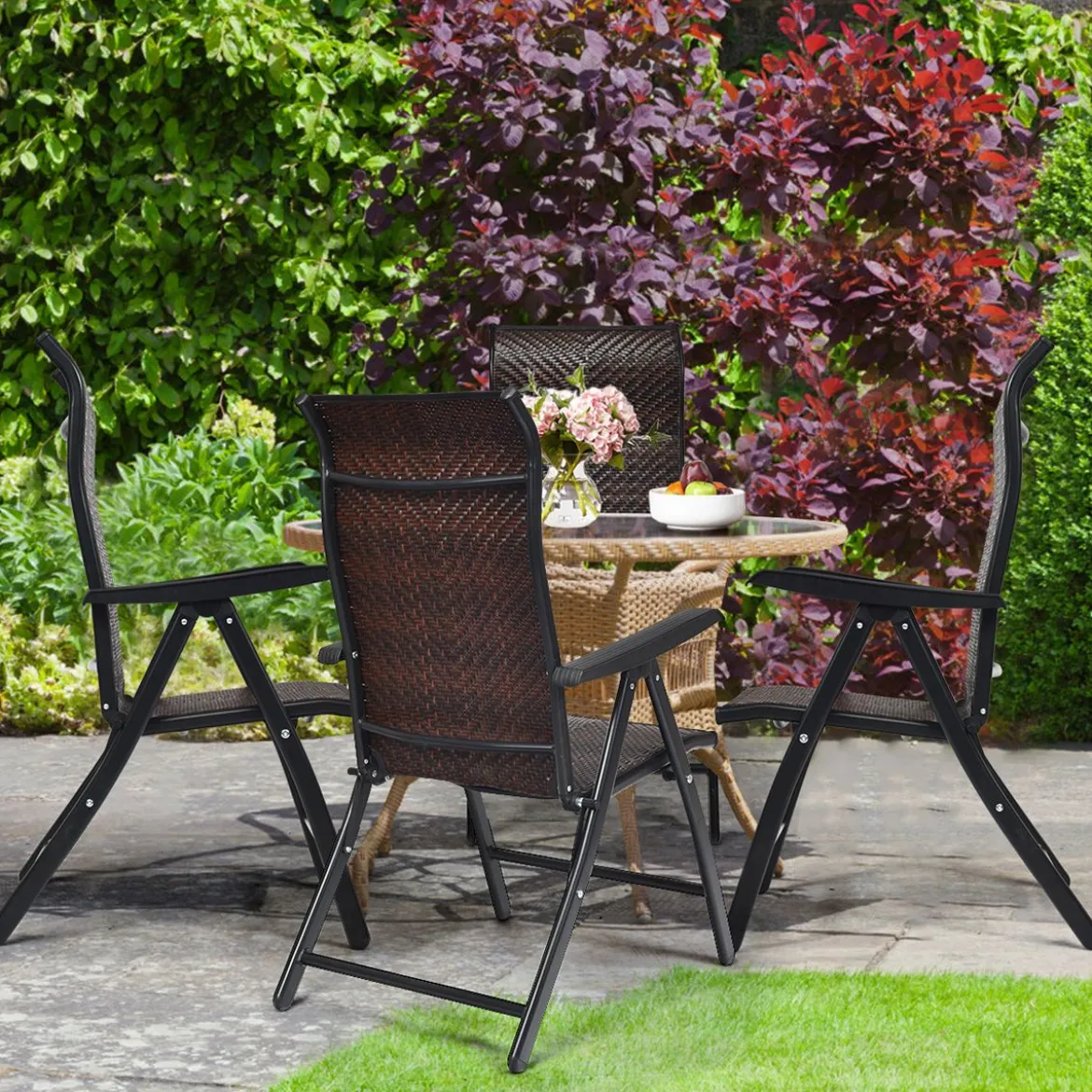 Gartenstuhl Polyrattan Klappstuhl mit 5-Fach Verstellbarer Rückenlehne 69 x 58 x 85 - 112 cm
