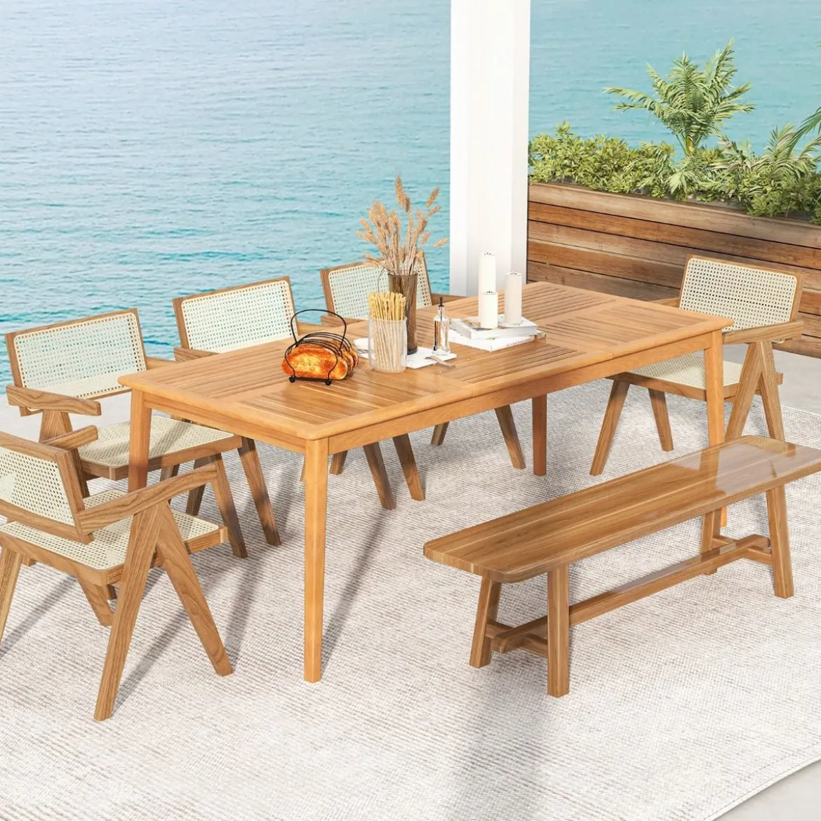 Gartentisch Akazienholz 200 x 90 cm großer Terrassentisch für 8 Personen Natur