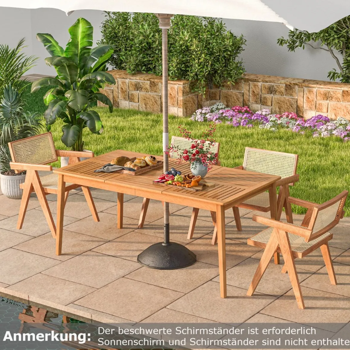 Gartentisch Akazienholz 170 x 90 cm großer Terrassentisch für 6 Personen Natur