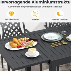 Gartentisch Aluminium ausziehbar 80/160 x 80cm Esstisch wetterfest Dunkelgrau