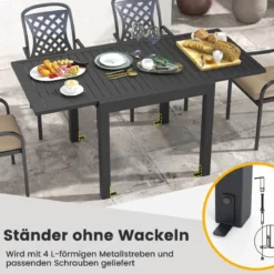 Gartentisch Aluminium ausziehbar 80/160 x 80cm Esstisch wetterfest Dunkelgrau