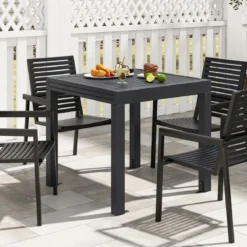 Gartentisch Aluminium ausziehbar 80/160 x 80cm Esstisch wetterfest Dunkelgrau