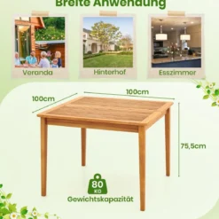 Gartentisch aus Akazienholz mit Schirmloch Terrassentisch Quadratischer Balkontisch