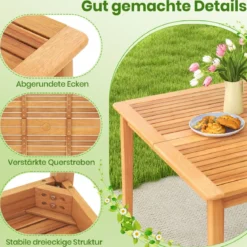 Gartentisch aus Akazienholz mit Schirmloch Terrassentisch Quadratischer Balkontisch