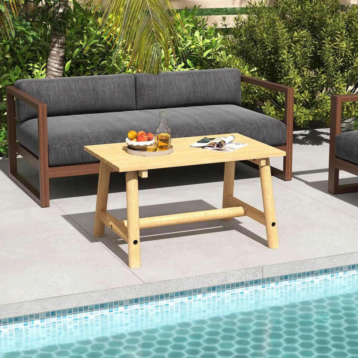 Gartentisch aus Massivholz rechteckiger Kaffeetisch mit Lattenrost Terrassentisch Balkontisch Natur