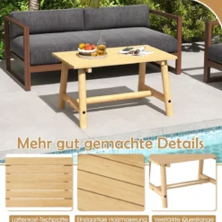 Gartentisch aus Massivholz rechteckiger Kaffeetisch mit Lattenrost Terrassentisch Balkontisch Natur