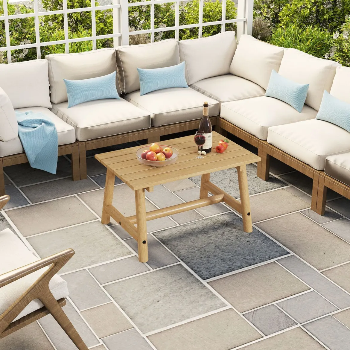 Gartentisch aus Massivholz rechteckiger Kaffeetisch mit Lattenrost Terrassentisch Balkontisch Natur