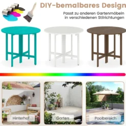 Gartentisch + 4er Gartenbank Set Ø 90 cm Klapptisch Sitzbank ohne Rückenlehne Holzbank Natur