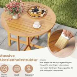 Gartentisch + 4er Gartenbank Set Ø 90 cm Klapptisch Sitzbank ohne Rückenlehne Holzbank Natur