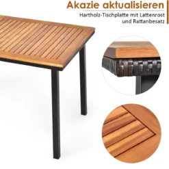 Gartentisch Esstisch mit Schirmloch Holztisch Terrassentisch Akazienholz 140 x 75 x 76 cm Natur