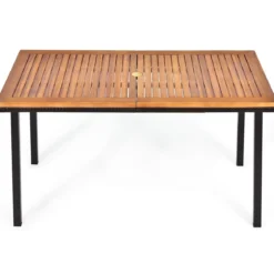Gartentisch Esstisch mit Schirmloch Holztisch Terrassentisch Akazienholz 140 x 75 x 76 cm Natur