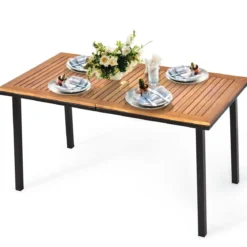 Gartentisch Esstisch mit Schirmloch Holztisch Terrassentisch Akazienholz 140 x 75 x 76 cm Natur