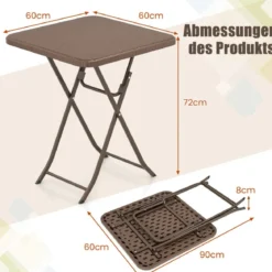 Gartentisch in Rattan-Optik mit HDPE-Tischplatte Klappbarer Balkontisch Quadratischer Campingtisch