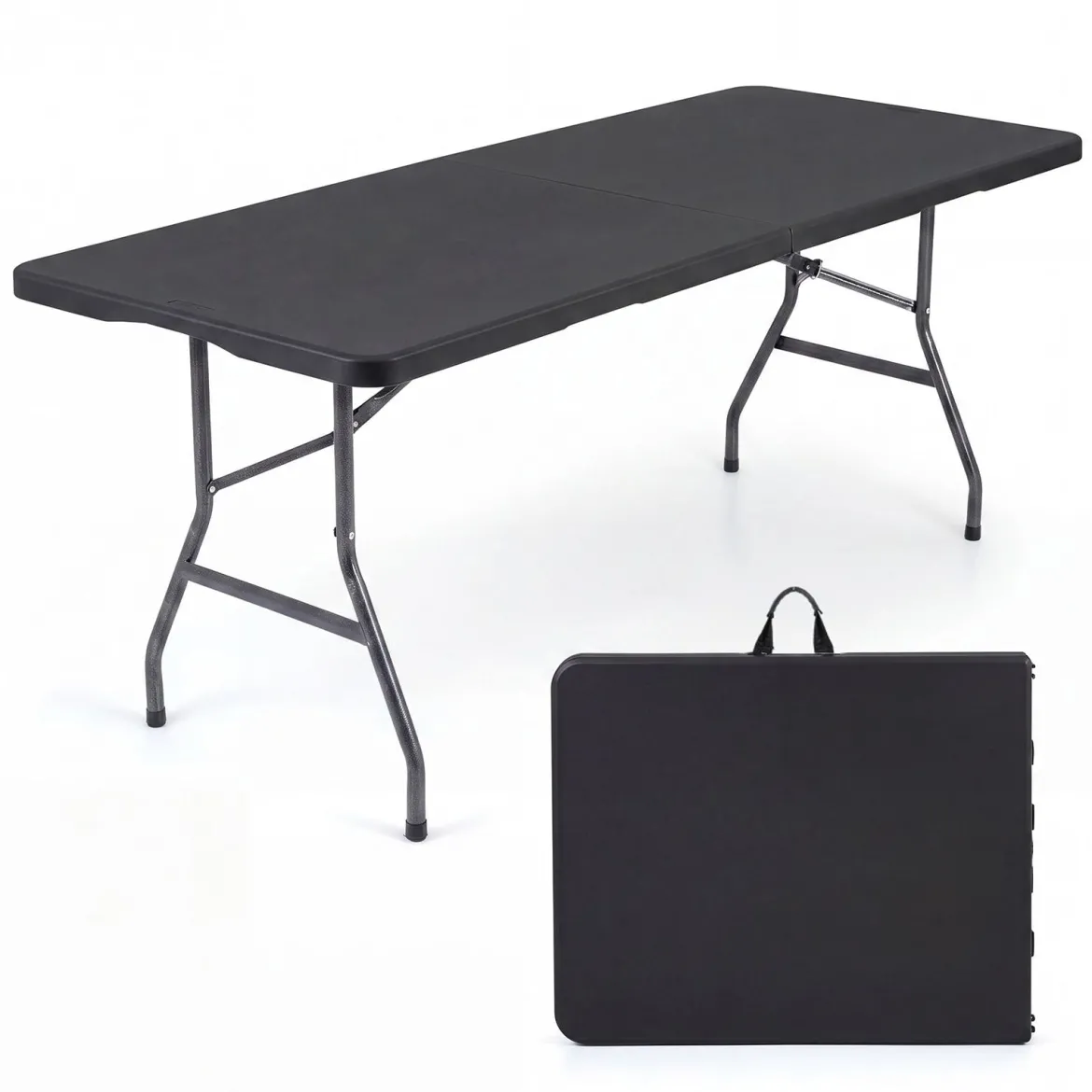 Gartentisch Klappbar 180 x 74 cm Campingtisch mit HDPE-Tischplatte & Tragegriff Schwarz