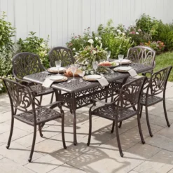 Gartentisch mit Schirmloch aus Aluminiumguss Wetterfester Terrassentisch Balkontisch 150 x 90 cm