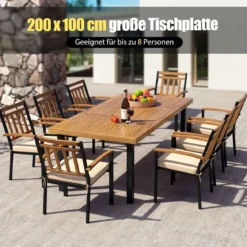 Gartentisch mit Schirmloch für 8 Personen Großer Terrassentisch aus Akazienholz Esstisch