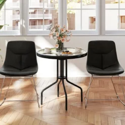 Gartentisch mit Schirmloch 70x70x71cm Bistrotisch mit Tischplatte aus gehärtetem Glas