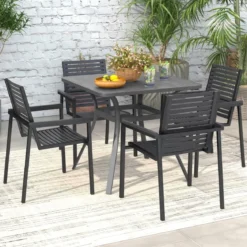 Gartentisch mit Tischplatte in Holzoptik für 4 Personen Terrassentisch Balkontisch 80 x 80 x 73 cm