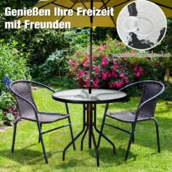 Gartentisch mit Tischplatte aus Gehärtetem Glas & Schirmloch & Metallrahmen Terrassentisch