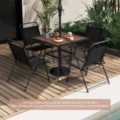 Gartentisch mit Tischplatte in Holzoptik Terrassentisch mit verstellbarem Schirmloch 85 x 85 x 74 cm