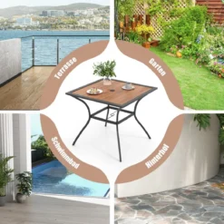 Gartentisch mit Tischplatte in Holzoptik Terrassentisch mit verstellbarem Schirmloch 85 x 85 x 74 cm