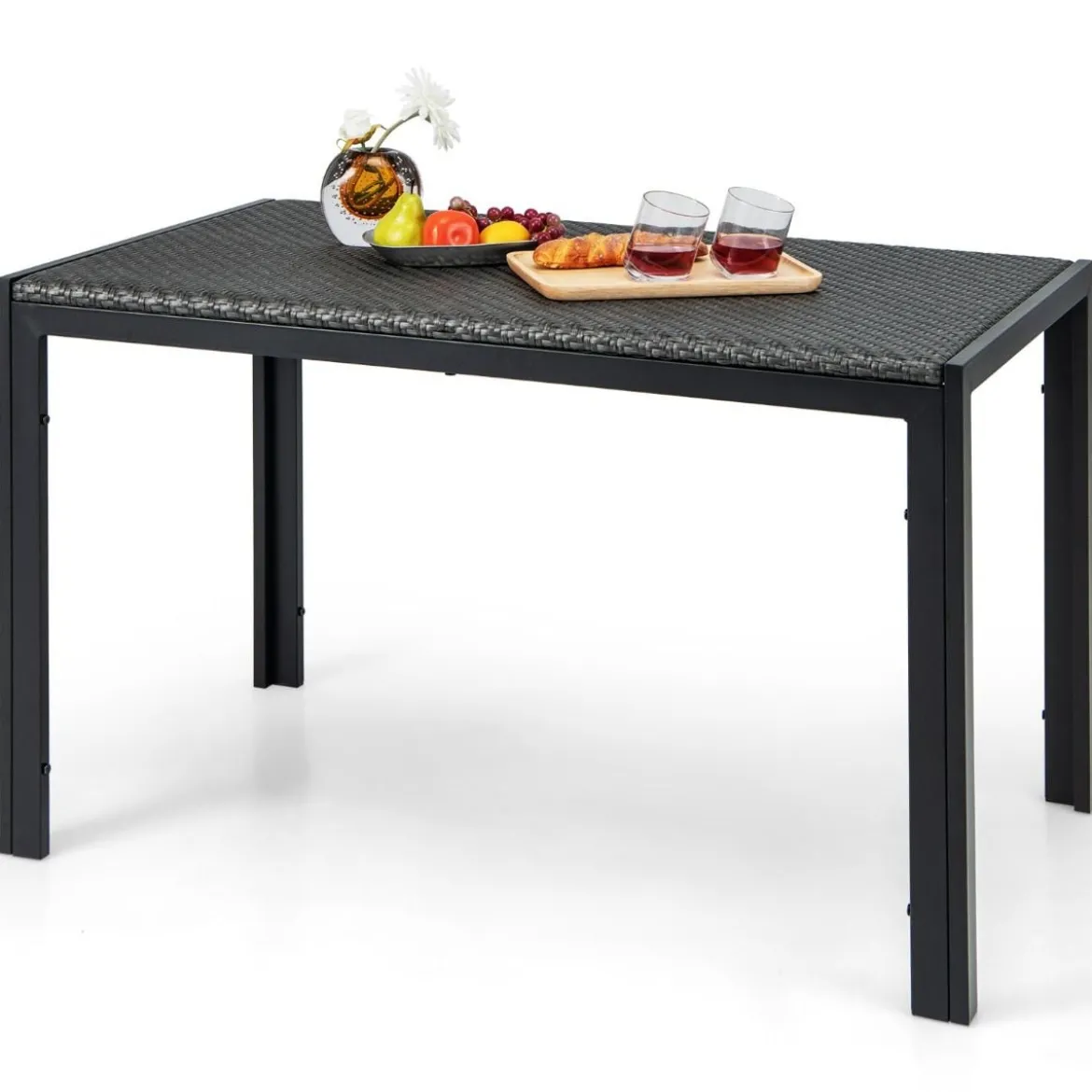 Gartentisch Rattan Esstisch für 4-6 Personen rechteckiger Terrassentisch 120 x 71 x 72 cm Braun gemischt