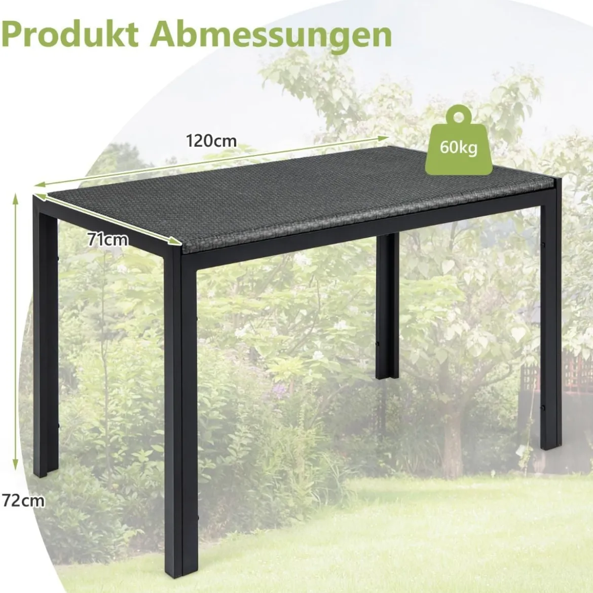 Gartentisch Rattan Esstisch für 4-6 Personen rechteckiger Terrassentisch 120 x 71 x 72 cm Braun gemischt