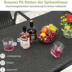 Gartentisch Rattan Esstisch für 4-6 Personen rechteckiger Terrassentisch 120 x 71 x 72 cm Braun gemischt