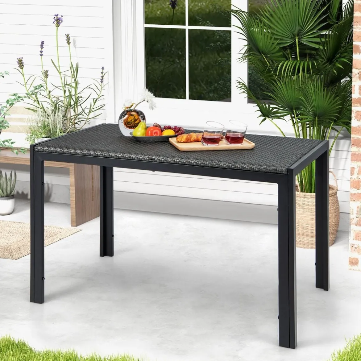 Gartentisch Rattan Esstisch für 4-6 Personen rechteckiger Terrassentisch 120 x 71 x 72 cm Braun gemischt