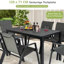 Gartentisch Rattan Esstisch für 4-6 Personen rechteckiger Terrassentisch 120 x 71 x 72 cm Braun gemischt