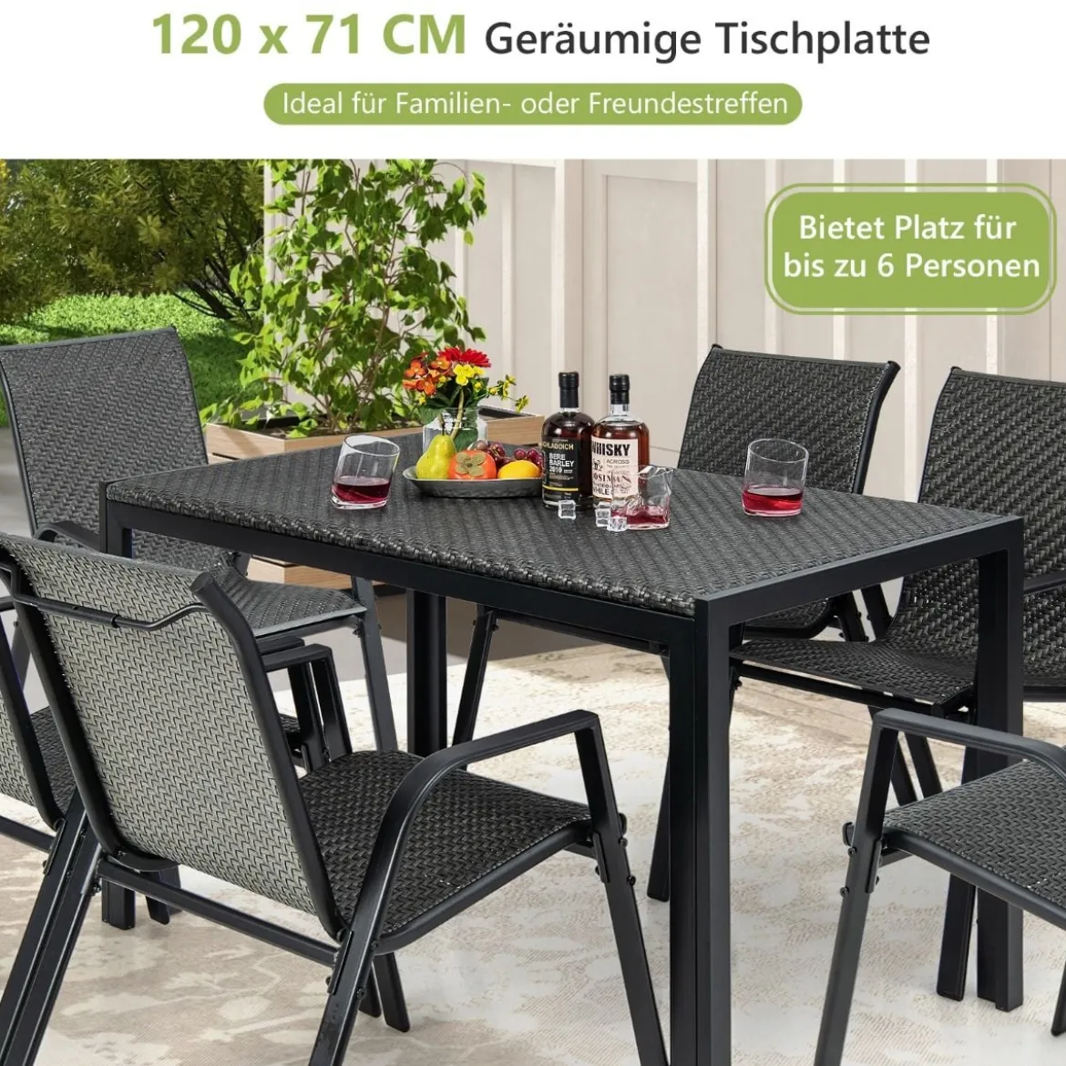 Gartentisch Rattan Esstisch für 4-6 Personen rechteckiger Terrassentisch 120 x 71 x 72 cm Braun gemischt