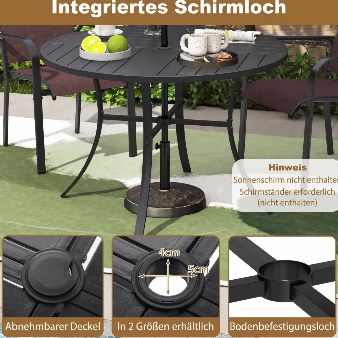 Gartentisch Rund Metall Ø 108 cm Wetterfester Esstisch für 4 Personen Robuster Terrassentisch