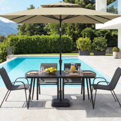 Gartentisch 160 x 90 cm Outdoor Esstisch für 6 Personen Balkontisch aus Metall mit 4 cm Schirmloch