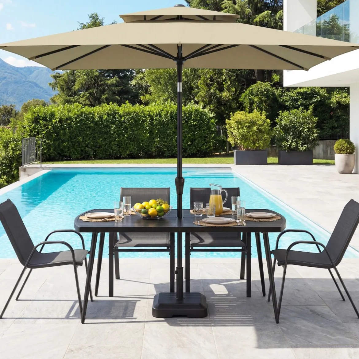 Gartentisch 160 x 90 cm Outdoor Esstisch für 6 Personen Balkontisch aus Metall mit 4 cm Schirmloch