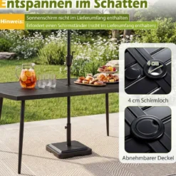 Gartentisch 160 x 90 cm Outdoor Esstisch für 6 Personen Balkontisch aus Metall mit 4 cm Schirmloch