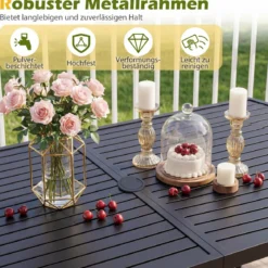 Gartentisch 160 x 90 cm Outdoor Esstisch für 6 Personen Balkontisch aus Metall mit 4 cm Schirmloch