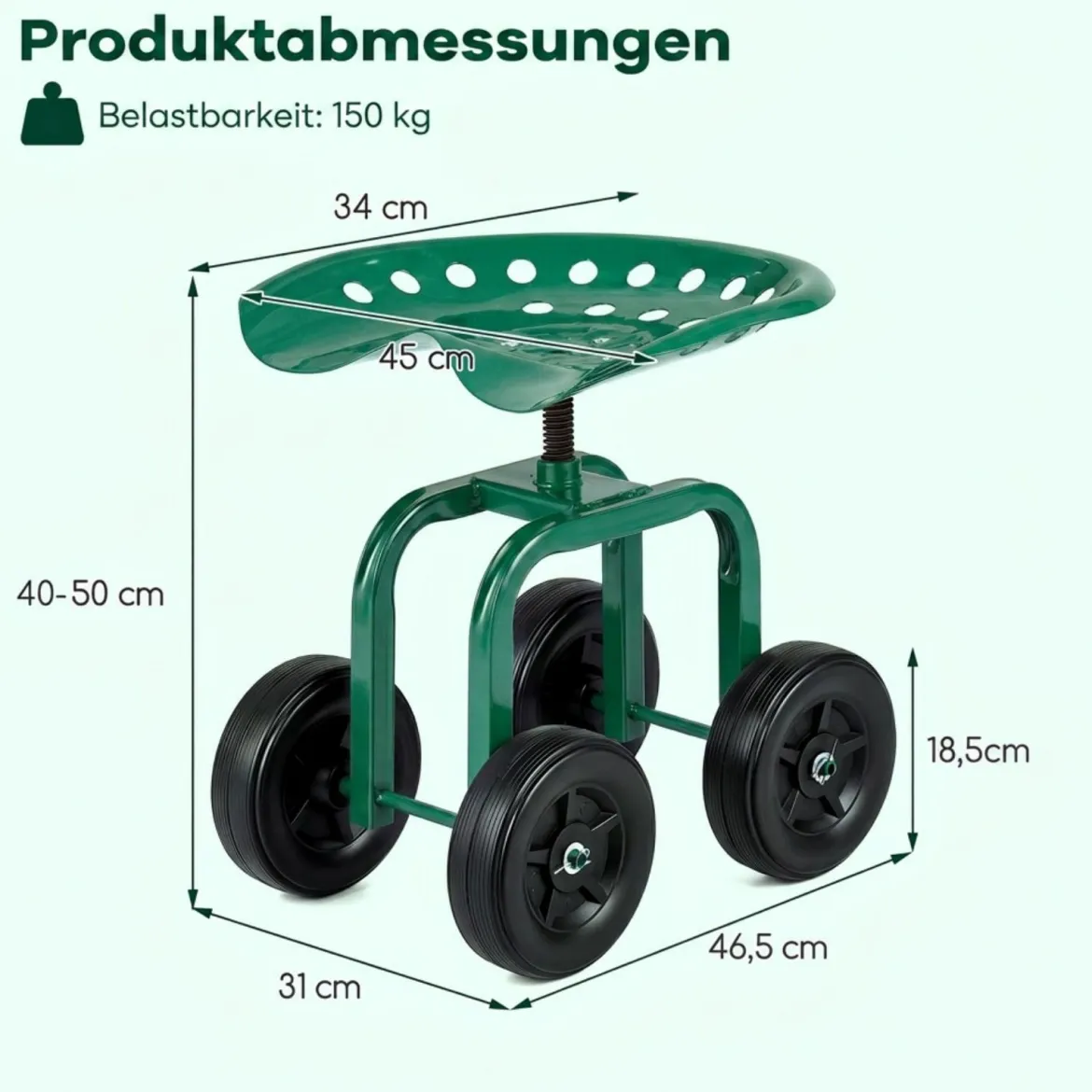 Gartenwagen auf Rädern Rollender Arbeitssitz mit um 360 ° drehbarem Sitz und verstellbarer Höhe