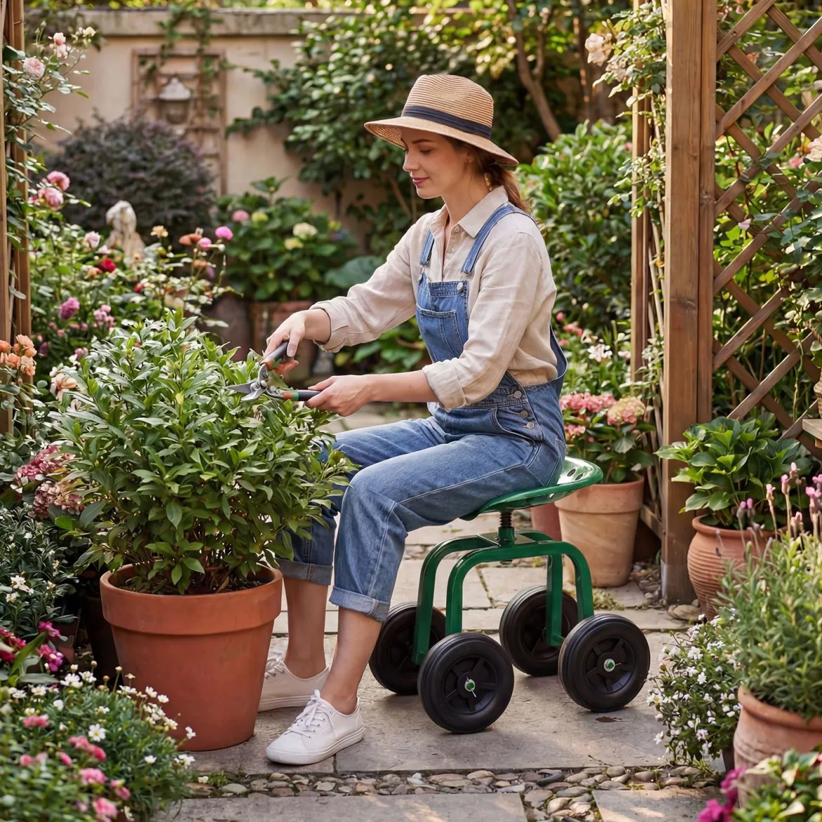 Gartenwagen auf Rädern Rollender Arbeitssitz mit um 360 ° drehbarem Sitz und verstellbarer Höhe