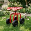 Gartenwagen auf Rädern Rollender Arbeitssitz mit um 360 ° Drehbarem Sitz und Verstellbarer Höhe Rot