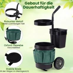 Gartenwagen Werkzeugwagen aus Stahl Transportwagen mit 2 Eimern Tasche aus Oxford-Gewebe