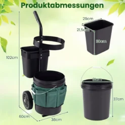 Gartenwagen Werkzeugwagen aus Stahl Transportwagen mit 2 Eimern Tasche aus Oxford-Gewebe